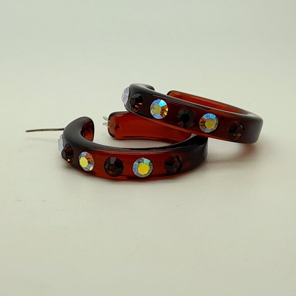 brown lucite Acrylic wide 1.5 Hoop smoked topaz & ab Latch back Fashion Earrings - Picture 3 of 5